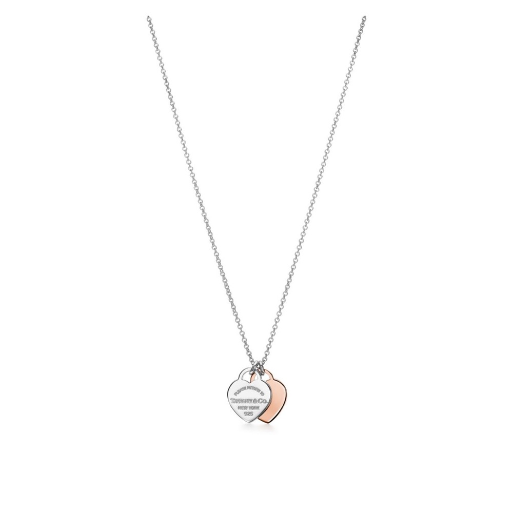 Tiffany and Co. Double Heart Tag Pendant in Silver and Rose Gold, Mini.